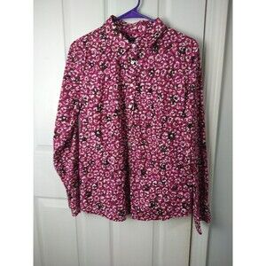 Talbots Woman 14 Non Iron Pink Leopard Collar Long Sleeve Cotton Button Shirt